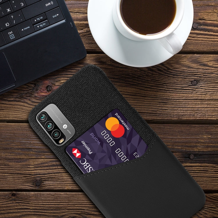 For Xiaomi Redmi Note 9 4G Cloth Texture PC + PU Leather Back Cover Shockproof Case with Card Slot