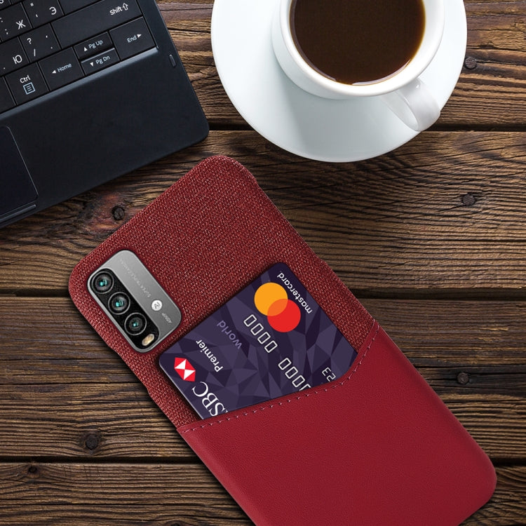 For Xiaomi Redmi Note 9 4G Cloth Texture PC + PU Leather Back Cover Shockproof Case with Card Slot