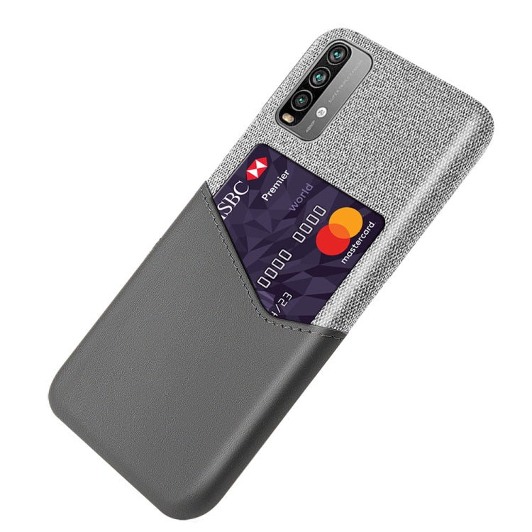 For Xiaomi Redmi Note 9 4G Cloth Texture PC + PU Leather Back Cover Shockproof Case with Card Slot