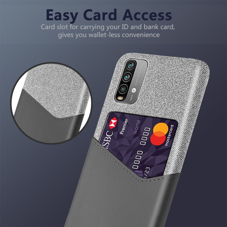 For Xiaomi Redmi Note 9 4G Cloth Texture PC + PU Leather Back Cover Shockproof Case with Card Slot