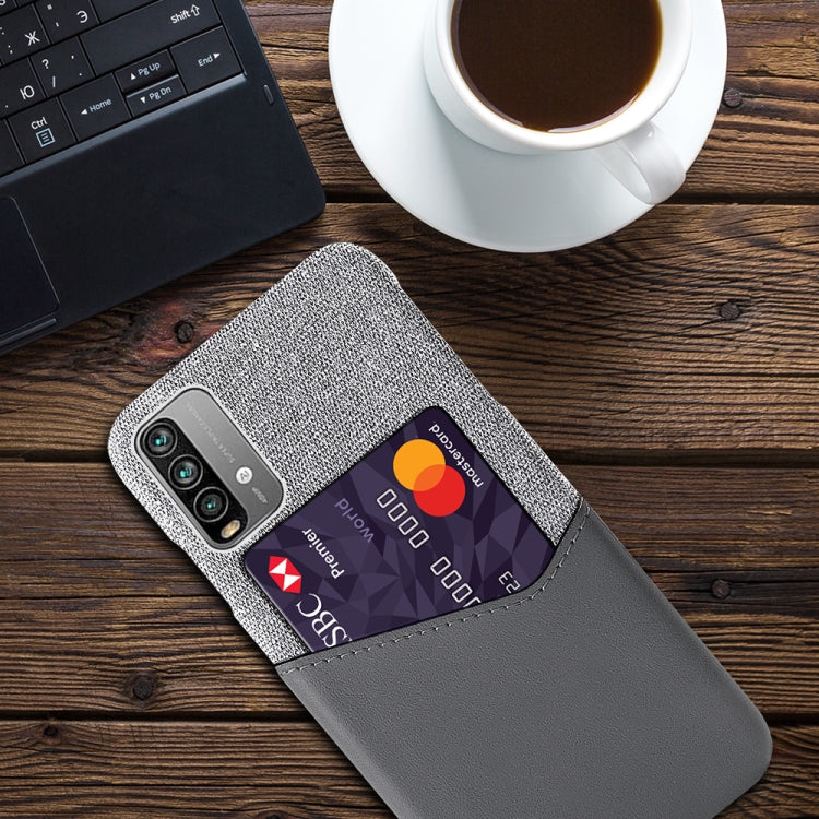 For Xiaomi Redmi Note 9 4G Cloth Texture PC + PU Leather Back Cover Shockproof Case with Card Slot