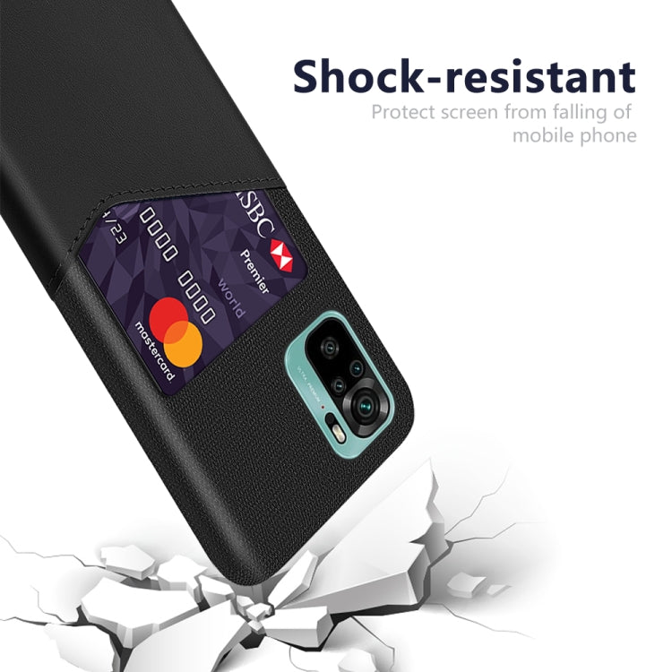 For Xiaomi Redmi Note 10 Cloth Texture PC + PU Leather Back Cover Shockproof Case with Card Slot