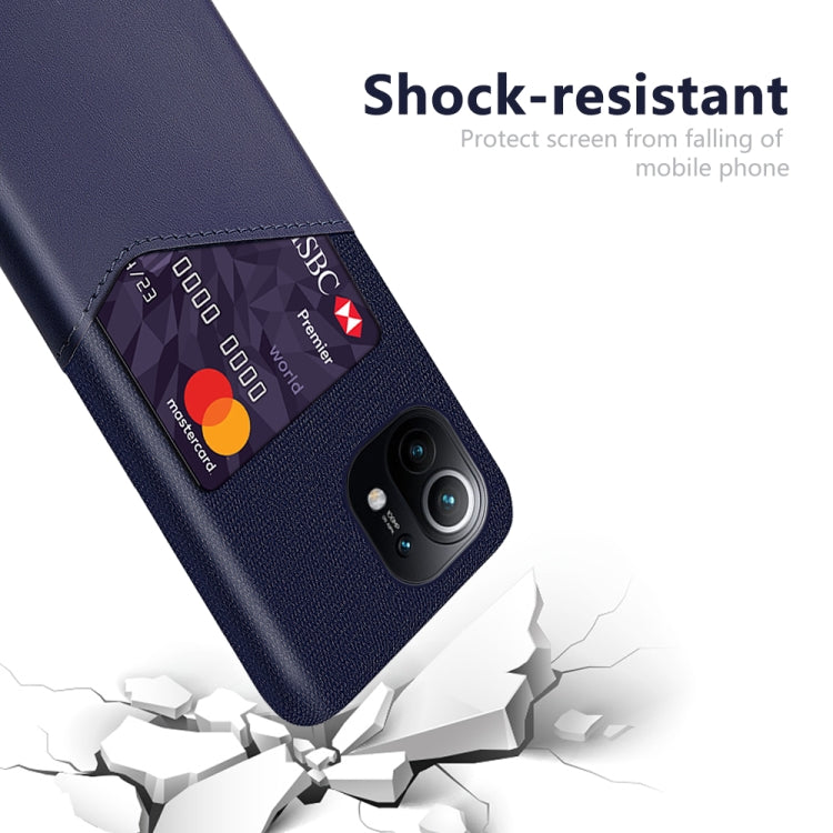For Xiaomi Mi 11 Cloth Texture PC + PU Leather Back Cover Shockproof Case with Card Slot
