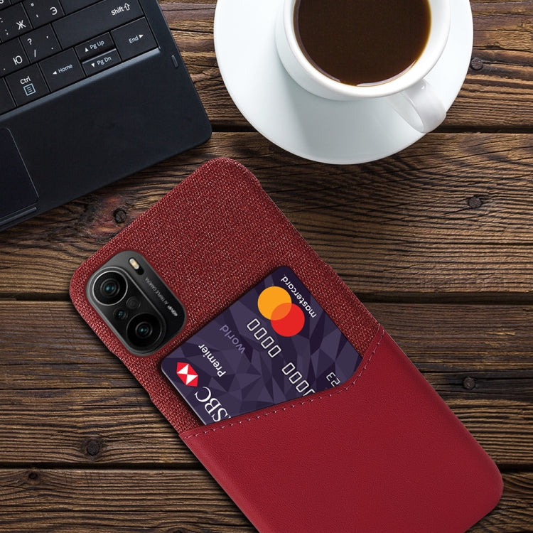 For Xiaomi Redmi K40 Cloth Texture PC + PU Leather Back Cover Shockproof Case with Card Slot