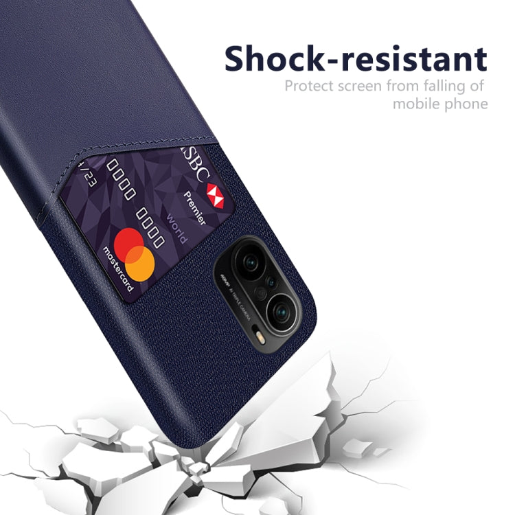 For Xiaomi Redmi K40 Cloth Texture PC + PU Leather Back Cover Shockproof Case with Card Slot