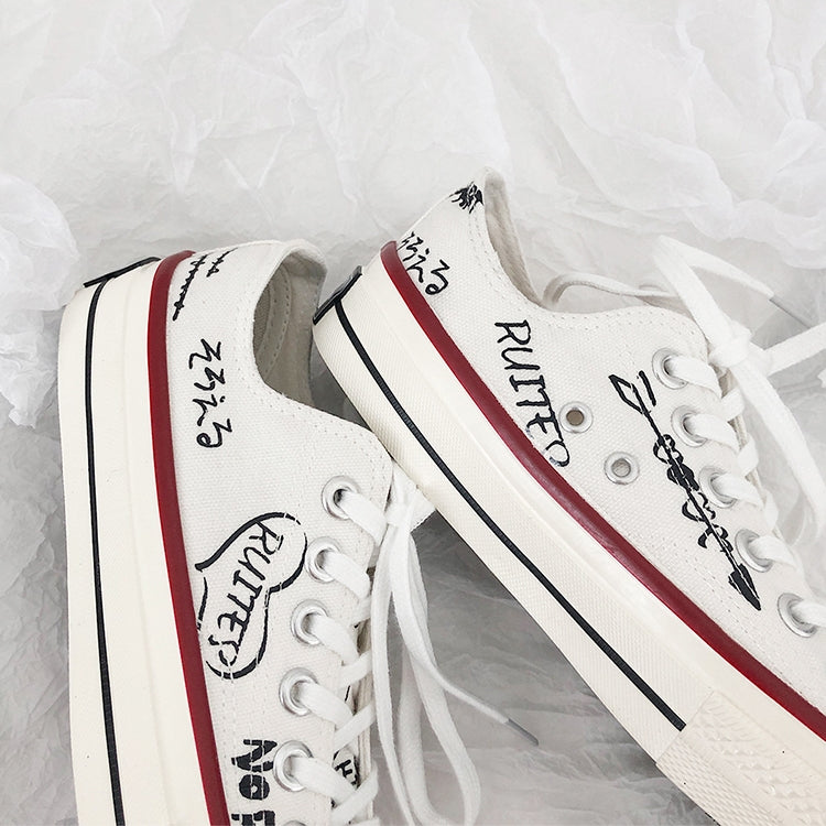 Minority Graffiti RetroWhite Shoes Students Casual Shoes, Size:36