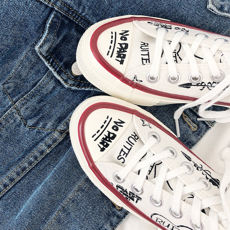 Minority Graffiti RetroWhite Shoes Students Casual Shoes, Size:36