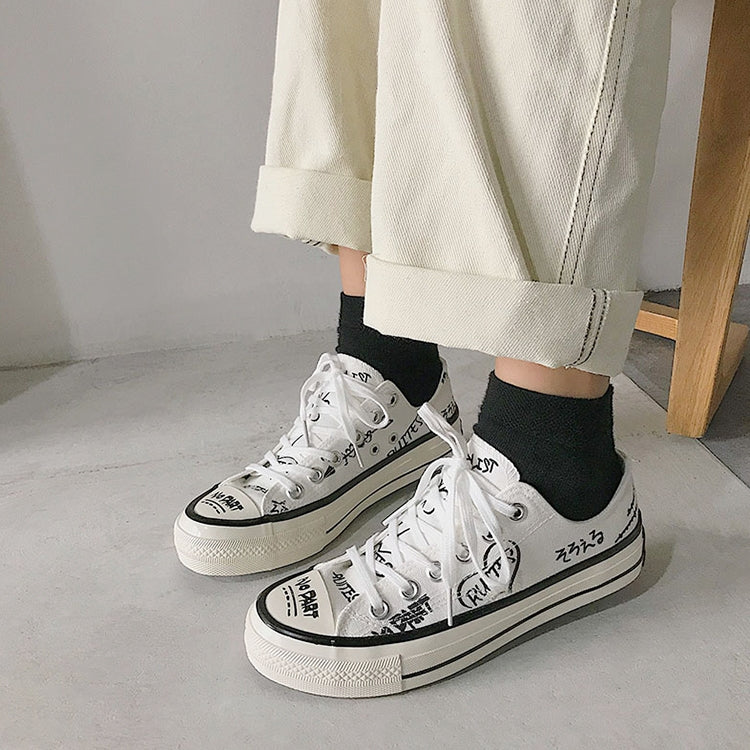 Minority Graffiti RetroWhite Shoes Students Casual Shoes, Size:36