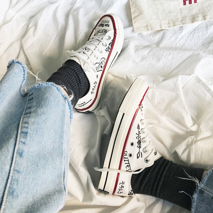 Minority Graffiti RetroWhite Shoes Students Casual Shoes, Size:37