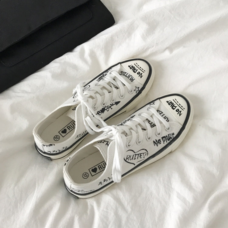 Minority Graffiti RetroWhite Shoes Students Casual Shoes, Size:37