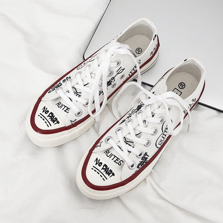 Minority Graffiti RetroWhite Shoes Students Casual Shoes, Size:39