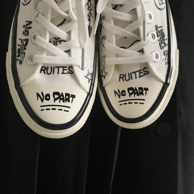 Minority Graffiti RetroWhite Shoes Students Casual Shoes, Size:39