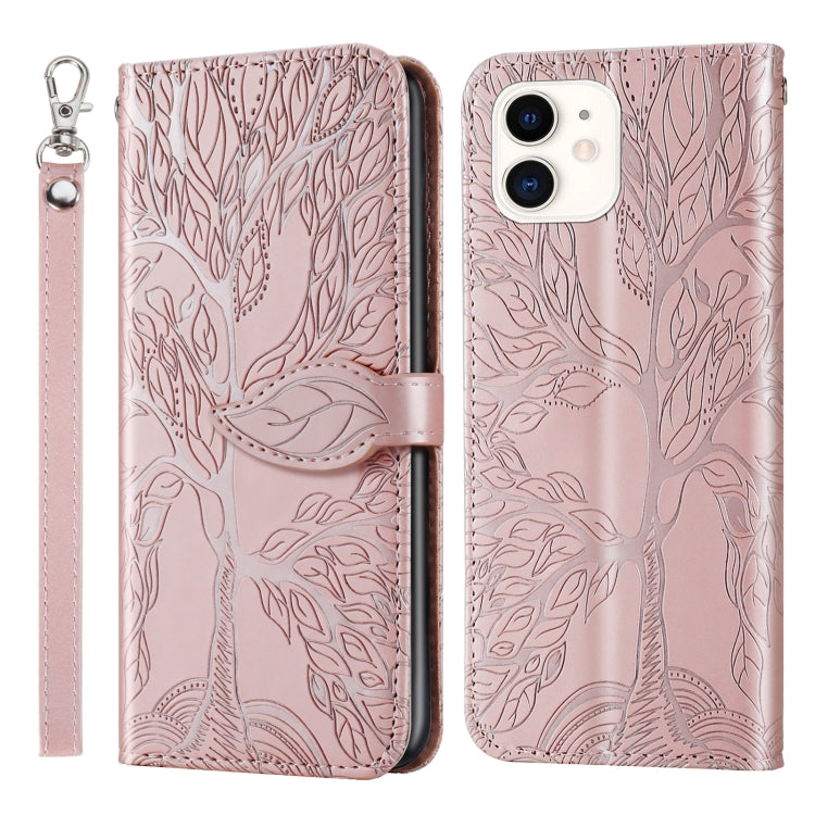 For iPhone 13 mini Life of Tree Embossing Pattern Horizontal Flip Leather Case with Holder & Card Slot & Wallet & Photo Frame & Lanyard
