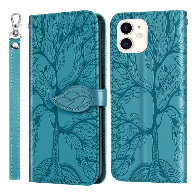 For iPhone 13 mini Life of Tree Embossing Pattern Horizontal Flip Leather Case with Holder & Card Slot & Wallet & Photo Frame & Lanyard