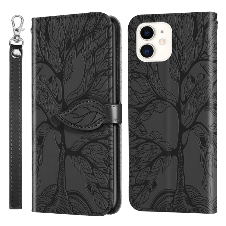 For iPhone 13 mini Life of Tree Embossing Pattern Horizontal Flip Leather Case with Holder & Card Slot & Wallet & Photo Frame & Lanyard