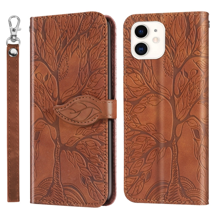 For iPhone 13 mini Life of Tree Embossing Pattern Horizontal Flip Leather Case with Holder & Card Slot & Wallet & Photo Frame & Lanyard