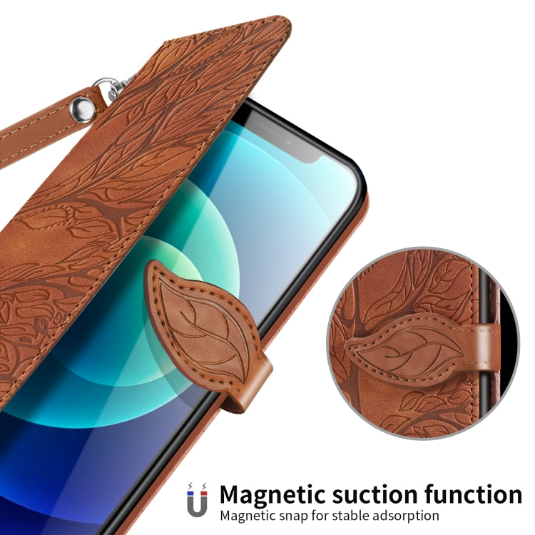For iPhone 13 mini Life of Tree Embossing Pattern Horizontal Flip Leather Case with Holder & Card Slot & Wallet & Photo Frame & Lanyard