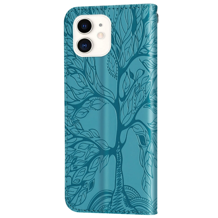 For iPhone 13 Life of Tree Embossing Pattern Horizontal Flip Leather Case with Holder & Card Slot & Wallet & Photo Frame & Lanyard