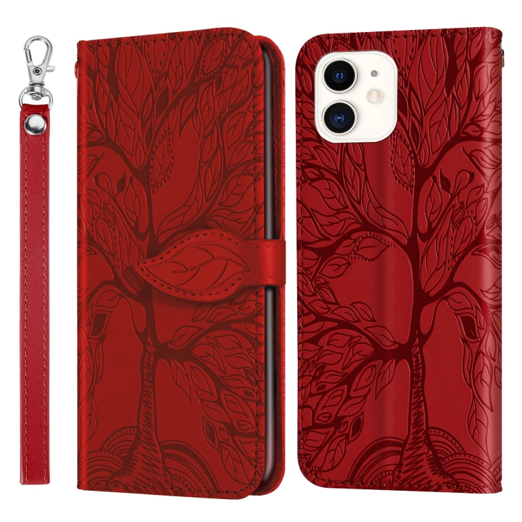 For iPhone 13 Life of Tree Embossing Pattern Horizontal Flip Leather Case with Holder & Card Slot & Wallet & Photo Frame & Lanyard
