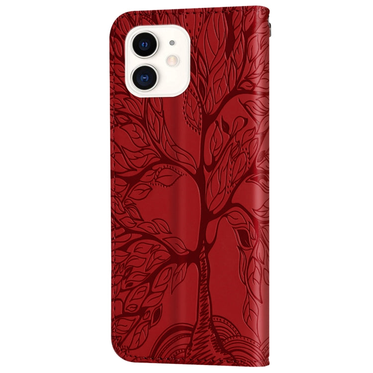 For iPhone 13 Life of Tree Embossing Pattern Horizontal Flip Leather Case with Holder & Card Slot & Wallet & Photo Frame & Lanyard