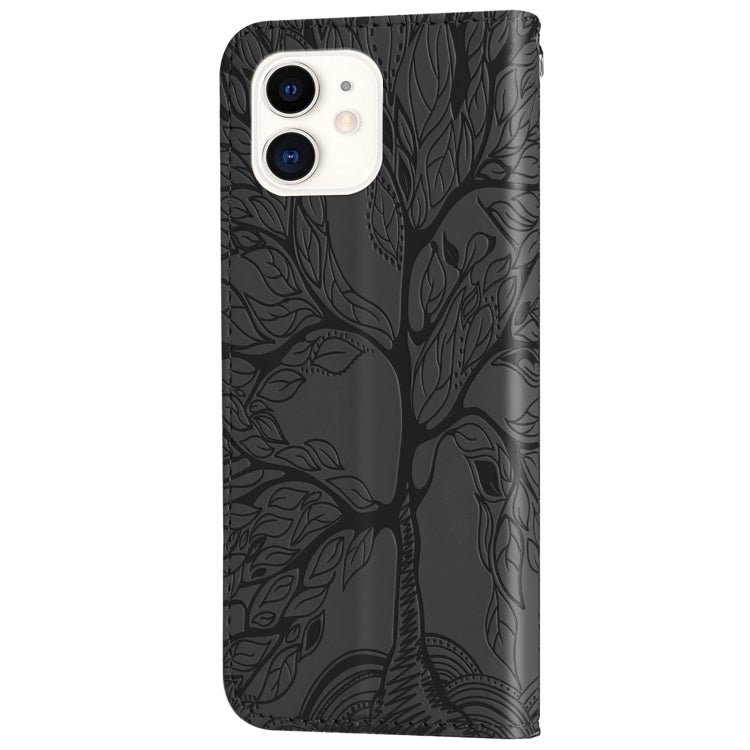 For iPhone 13 Life of Tree Embossing Pattern Horizontal Flip Leather Case with Holder & Card Slot & Wallet & Photo Frame & Lanyard