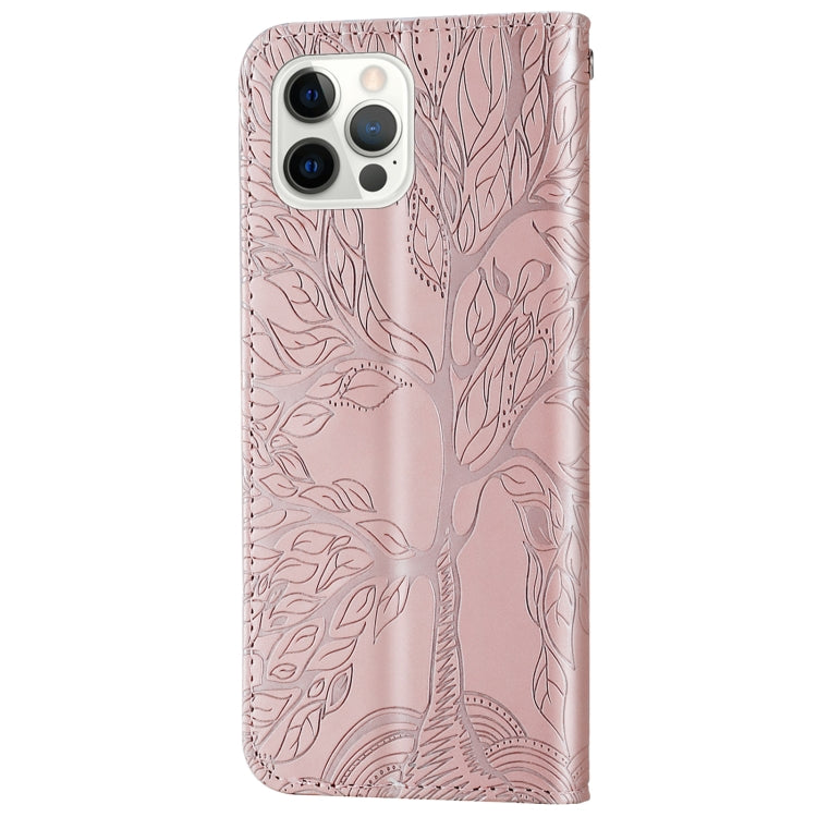For iPhone 13 Pro Max Life of Tree Embossing Pattern Horizontal Flip Leather Case with Holder & Card Slot & Wallet & Photo Frame & Lanyard