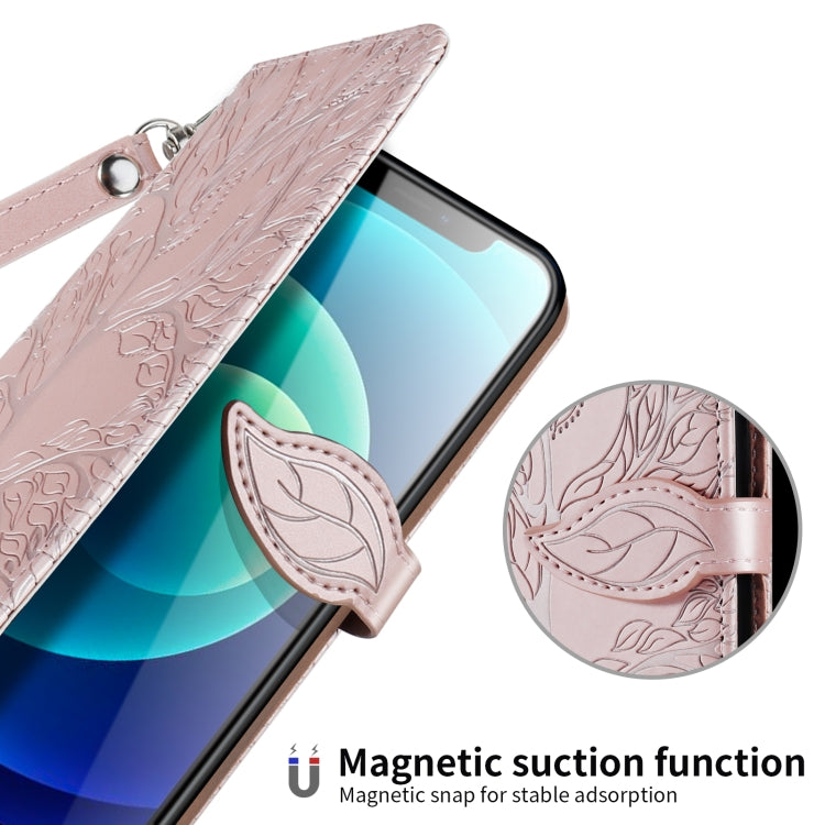 For iPhone 13 Pro Max Life of Tree Embossing Pattern Horizontal Flip Leather Case with Holder & Card Slot & Wallet & Photo Frame & Lanyard