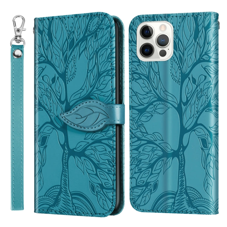 For iPhone 13 Pro Max Life of Tree Embossing Pattern Horizontal Flip Leather Case with Holder & Card Slot & Wallet & Photo Frame & Lanyard