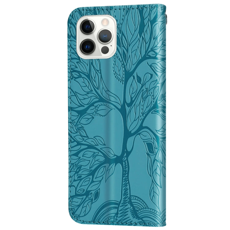 For iPhone 13 Pro Max Life of Tree Embossing Pattern Horizontal Flip Leather Case with Holder & Card Slot & Wallet & Photo Frame & Lanyard