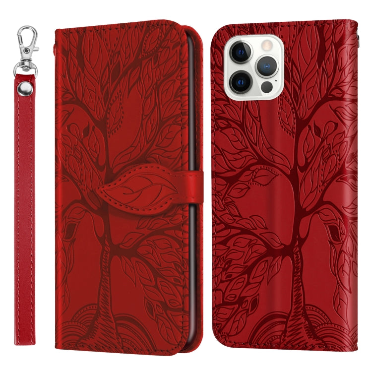 For iPhone 13 Pro Max Life of Tree Embossing Pattern Horizontal Flip Leather Case with Holder & Card Slot & Wallet & Photo Frame & Lanyard