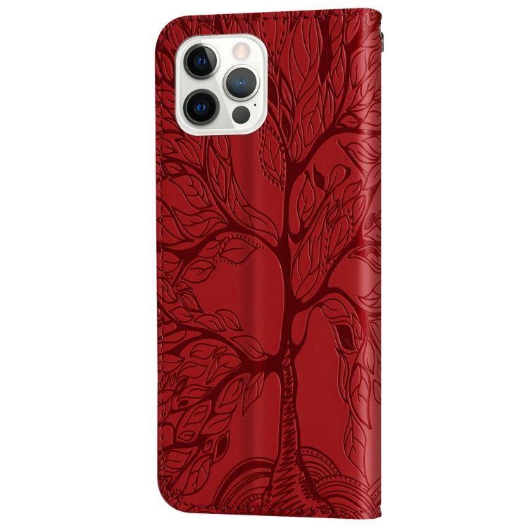 For iPhone 13 Pro Max Life of Tree Embossing Pattern Horizontal Flip Leather Case with Holder & Card Slot & Wallet & Photo Frame & Lanyard