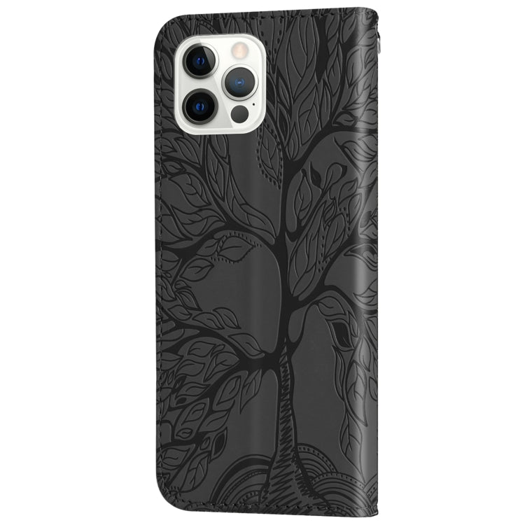 For iPhone 13 Pro Max Life of Tree Embossing Pattern Horizontal Flip Leather Case with Holder & Card Slot & Wallet & Photo Frame & Lanyard
