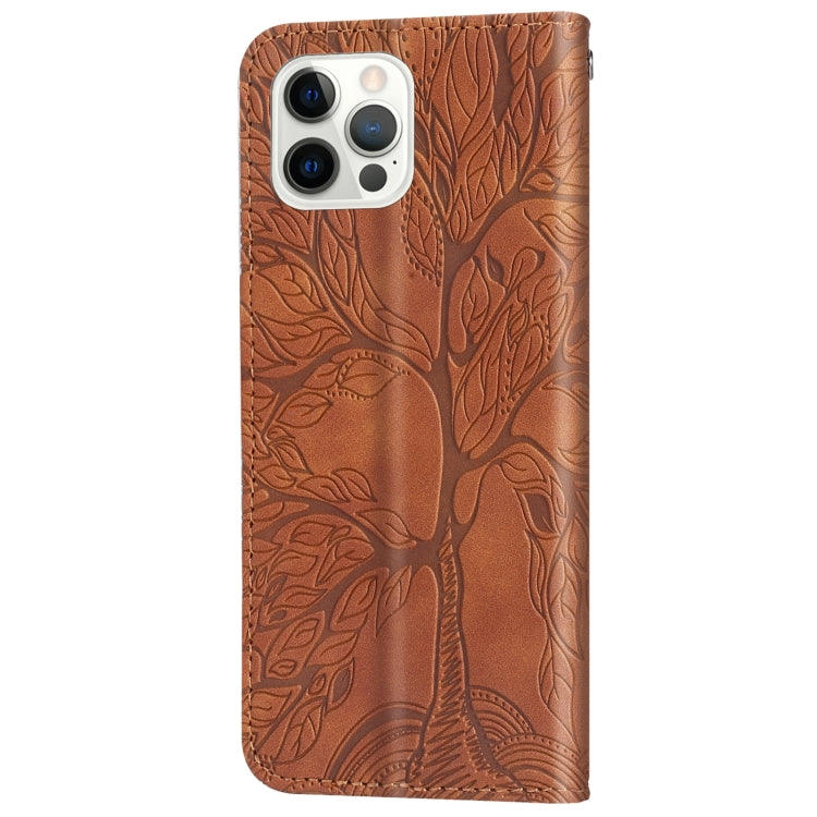For iPhone 13 Pro Max Life of Tree Embossing Pattern Horizontal Flip Leather Case with Holder & Card Slot & Wallet & Photo Frame & Lanyard