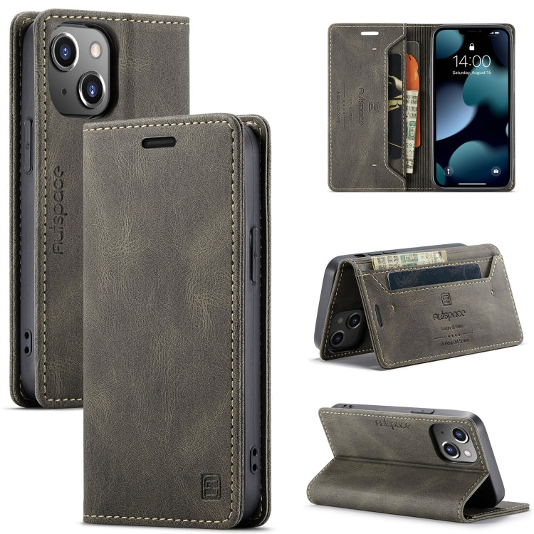 For iPhone 13 AutSpace A01 Retro Skin-feel Crazy Horse Texture Horizontal Flip Leather Case with Holder & Card Slots & Wallet & RFID
