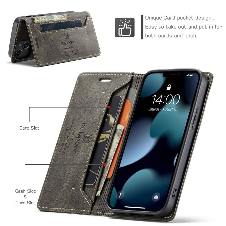 For iPhone 13 AutSpace A01 Retro Skin-feel Crazy Horse Texture Horizontal Flip Leather Case with Holder & Card Slots & Wallet & RFID