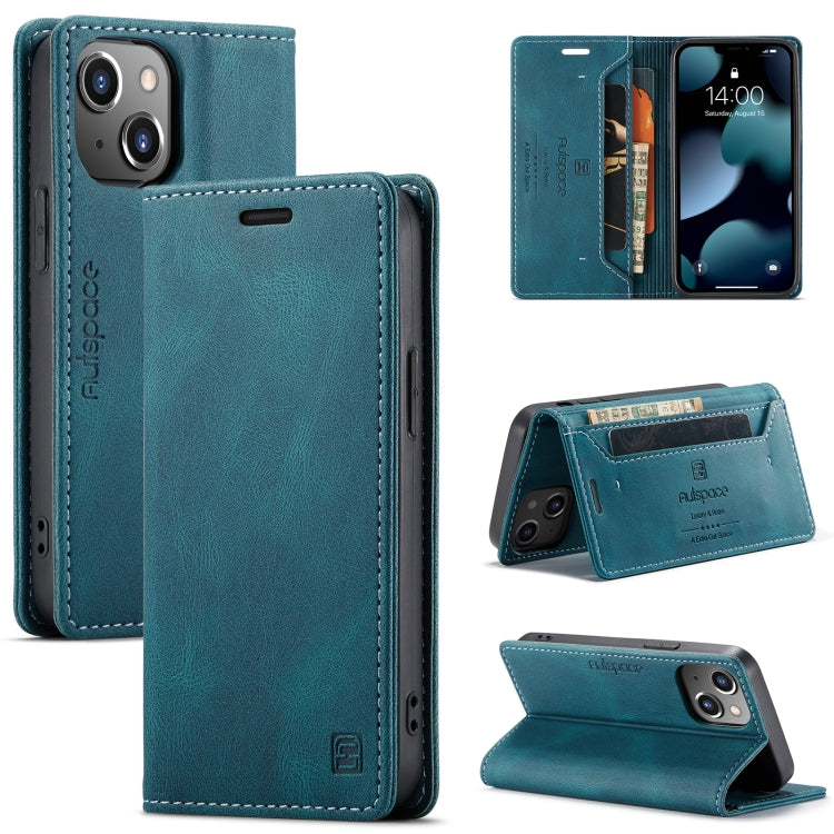 For iPhone 13 AutSpace A01 Retro Skin-feel Crazy Horse Texture Horizontal Flip Leather Case with Holder & Card Slots & Wallet & RFID