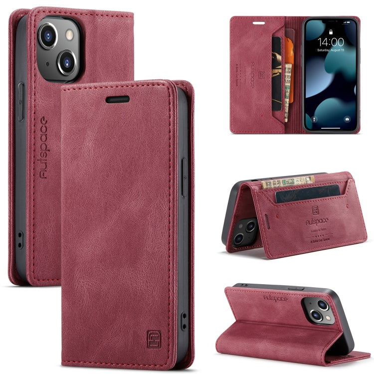 For iPhone 13 AutSpace A01 Retro Skin-feel Crazy Horse Texture Horizontal Flip Leather Case with Holder & Card Slots & Wallet & RFID