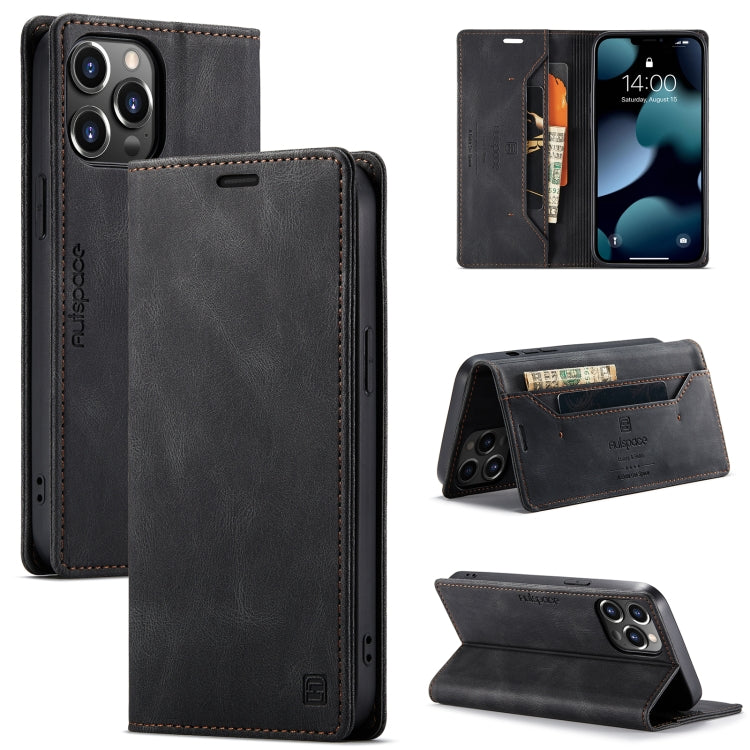 For iPhone 13 Pro AutSpace A01 Retro Skin-feel Crazy Horse Texture Horizontal Flip Leather Case with Holder & Card Slots & Wallet & RFID