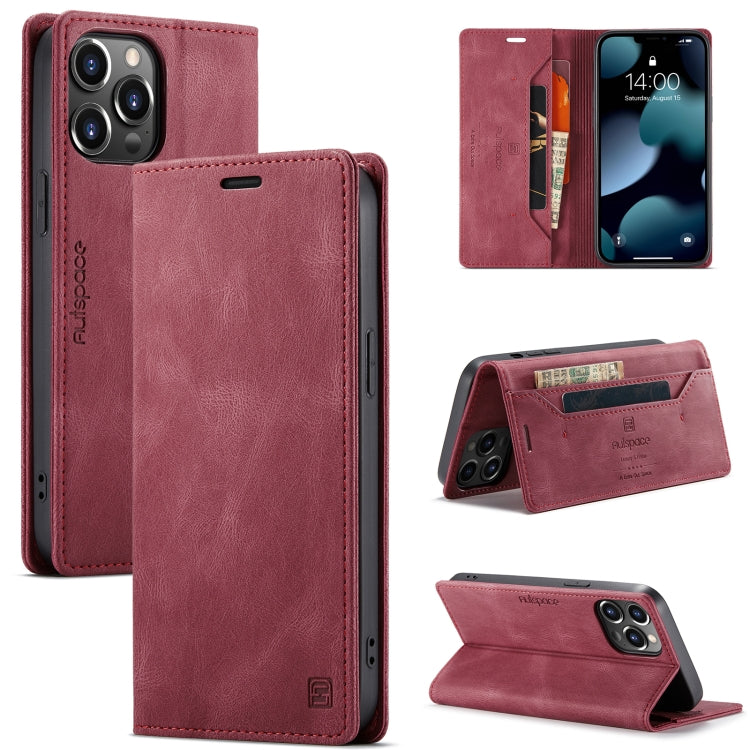 For iPhone 13 Pro AutSpace A01 Retro Skin-feel Crazy Horse Texture Horizontal Flip Leather Case with Holder & Card Slots & Wallet & RFID