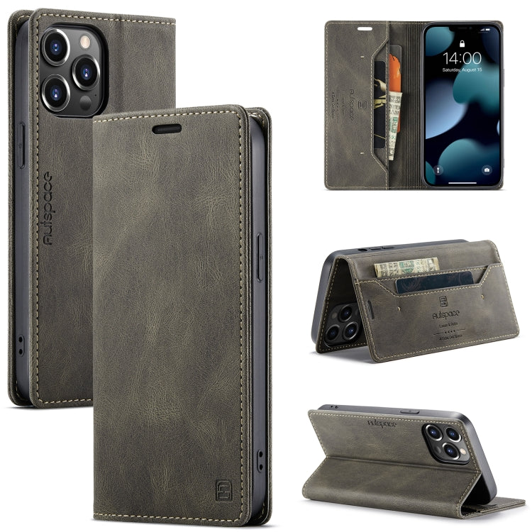 For iPhone 13 Pro Max AutSpace A01 Retro Skin-feel Crazy Horse Texture Horizontal Flip Leather Case with Holder & Card Slots & Wallet & RFID