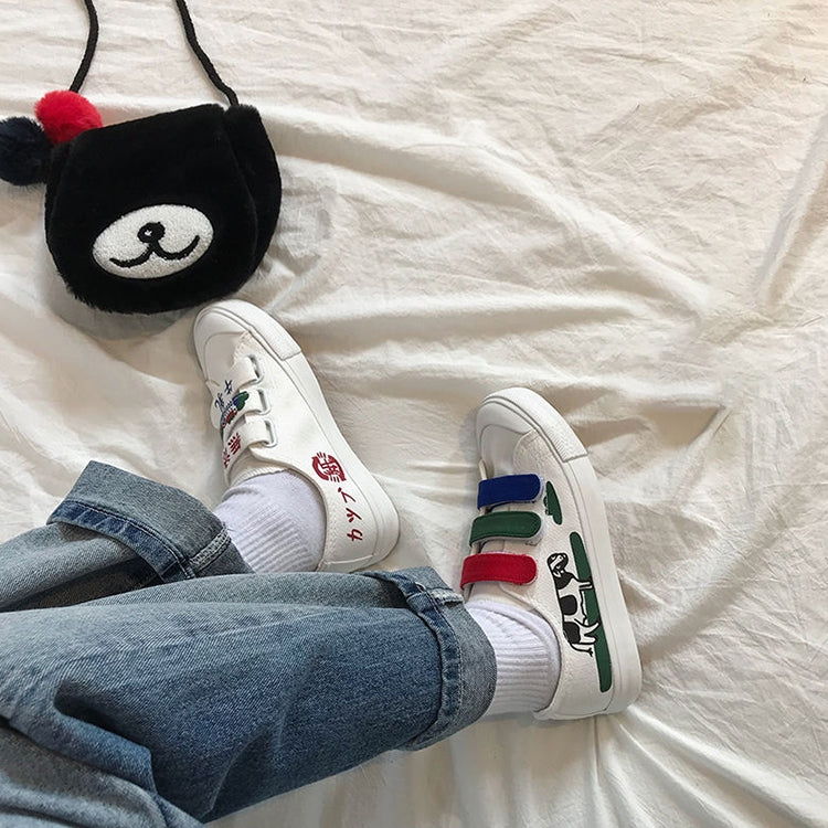 Street Snap Canvas Shoes Milk Graffiti Hook and Loop Fasteners White Shoes, Size:36(White)