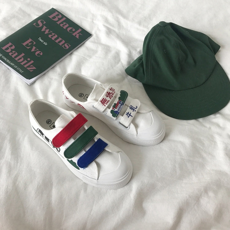 Street Snap Canvas Shoes Milk Graffiti Hook and Loop Fasteners White Shoes, Size:39(White)