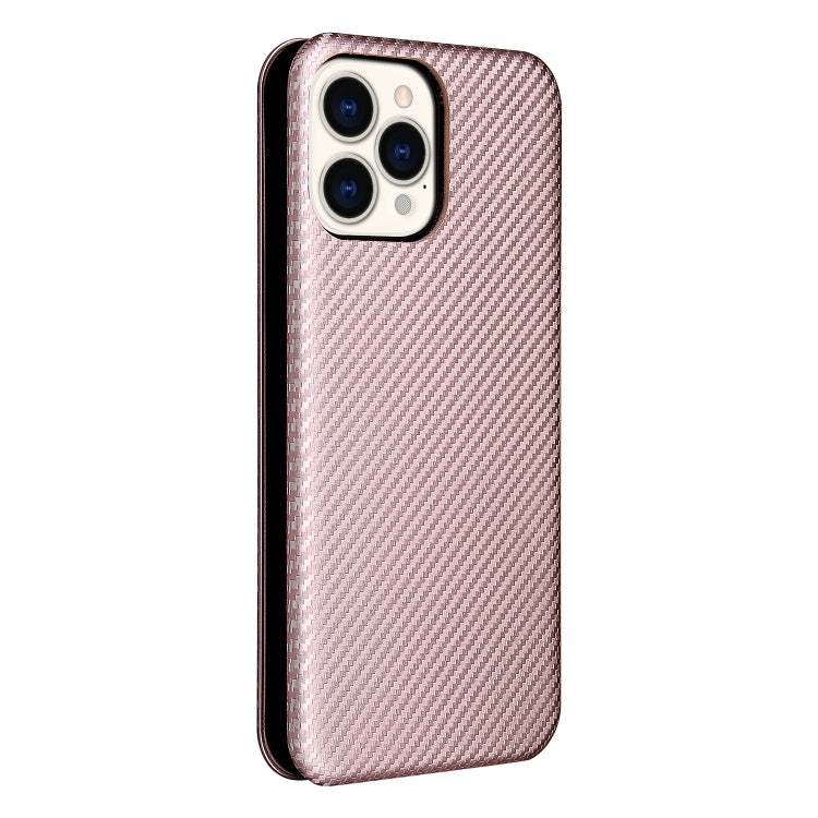 For iPhone 13 Pro Max Carbon Fiber Texture Horizontal Flip TPU + PC + PU Leather Case with Card Slot