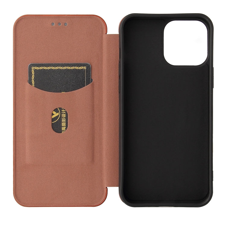 For iPhone 13 Pro Max Carbon Fiber Texture Horizontal Flip TPU + PC + PU Leather Case with Card Slot