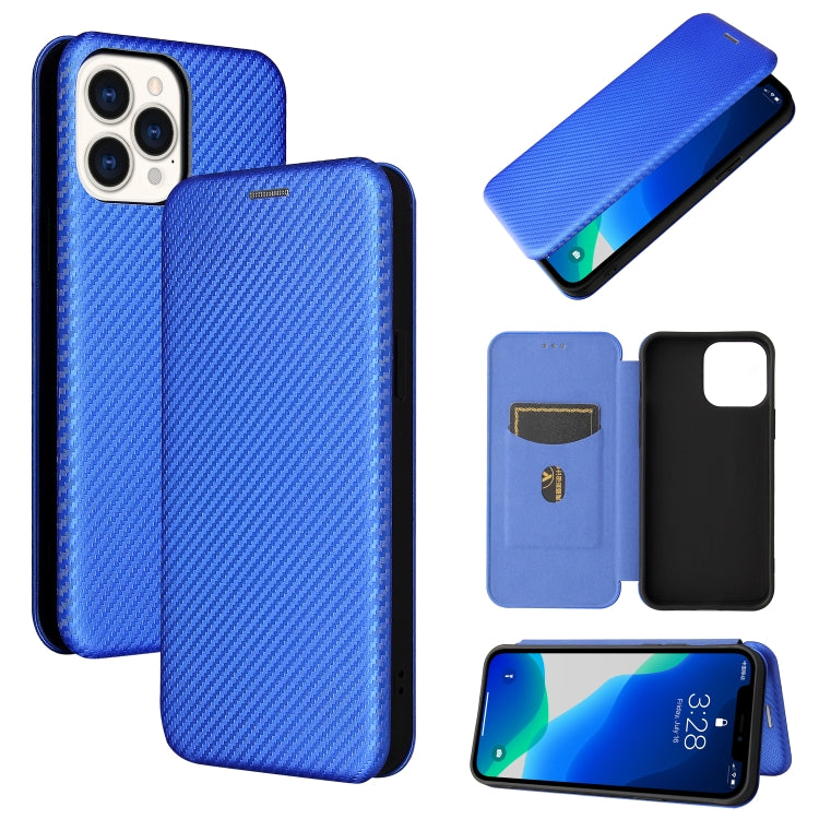 For iPhone 13 Pro Max Carbon Fiber Texture Horizontal Flip TPU + PC + PU Leather Case with Card Slot