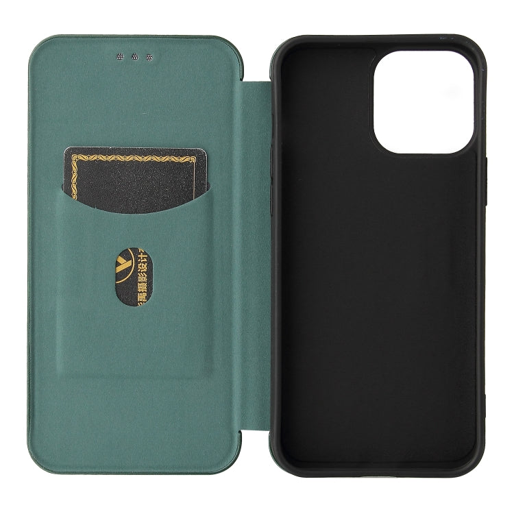 For iPhone 13 Pro Max Carbon Fiber Texture Horizontal Flip TPU + PC + PU Leather Case with Card Slot