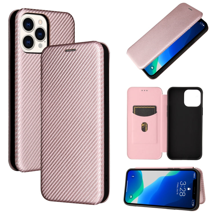For iPhone 13 Pro Carbon Fiber Texture Horizontal Flip TPU + PC + PU Leather Case with Card Slot
