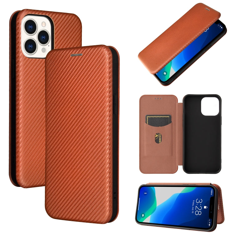 For iPhone 13 Pro Carbon Fiber Texture Horizontal Flip TPU + PC + PU Leather Case with Card Slot