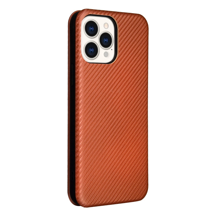 For iPhone 13 Pro Carbon Fiber Texture Horizontal Flip TPU + PC + PU Leather Case with Card Slot