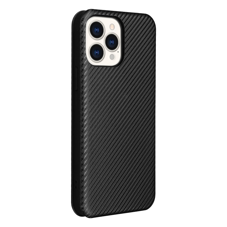 For iPhone 13 Pro Carbon Fiber Texture Horizontal Flip TPU + PC + PU Leather Case with Card Slot